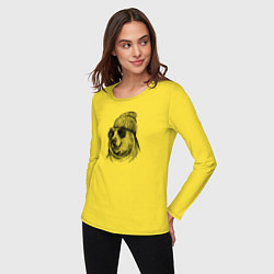 Лонгслив хлопковый женский Медведь в шапке, цвет: желтый — фото 2