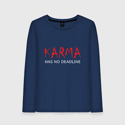 Лонгслив хлопковый женский Karma has no deadline, цвет: тёмно-синий