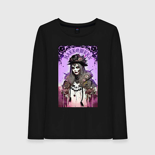 Женский лонгслив Ведьма-модница - нейросеть / Черный – фото 1