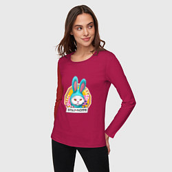 Лонгслив хлопковый женский Кот в костюме кролика оставайся дома, цвет: маджента — фото 2