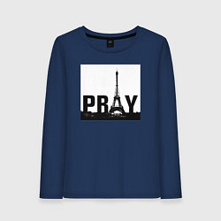 Лонгслив хлопковый женский Молись за Париж, цвет: тёмно-синий