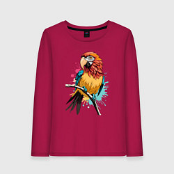 Лонгслив хлопковый женский Акварельный попугай, цвет: маджента