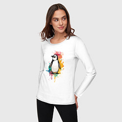 Лонгслив хлопковый женский Красочный пингвин, цвет: белый — фото 2