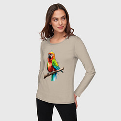 Лонгслив хлопковый женский Попугай какаду, цвет: миндальный — фото 2