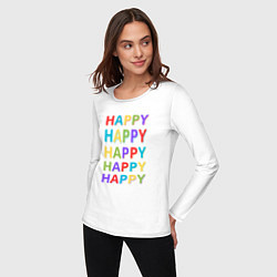 Лонгслив хлопковый женский Разноцветное счастье, цвет: белый — фото 2