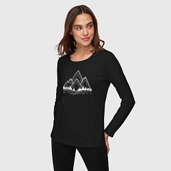 Лонгслив хлопковый женский Лес и горы, цвет: черный — фото 2