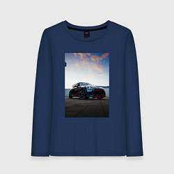 Лонгслив хлопковый женский Авто на фоне неба, цвет: тёмно-синий