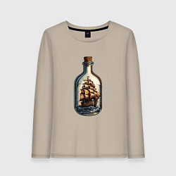 Лонгслив хлопковый женский Кораблик в бутылке, цвет: миндальный