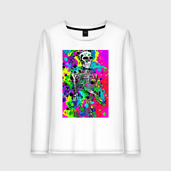 Лонгслив хлопковый женский Funny skeleton - pop art, цвет: белый