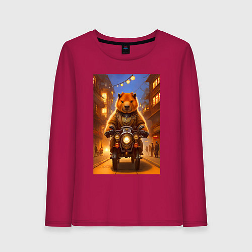 Женский лонгслив Капибара на квадроцикле - стимпанк - нейросеть / Маджента – фото 1