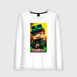 Лонгслив хлопковый женский Roblox green man, цвет: белый