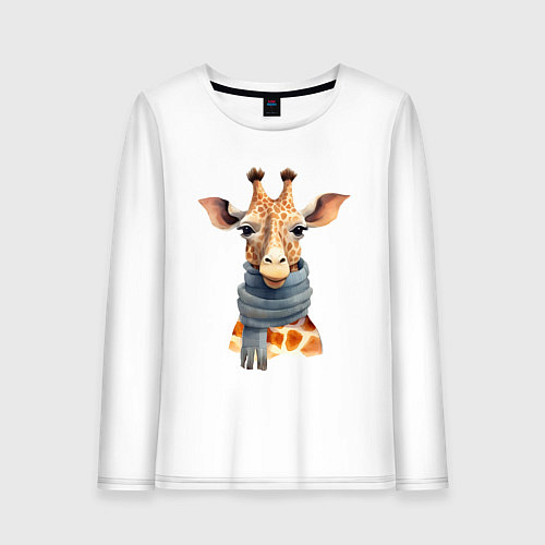 Женский лонгслив Жираф в шарфе Осень / Белый – фото 1
