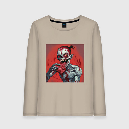 Женский лонгслив Зомби с большими красными глазами ест мясо / Миндальный – фото 1