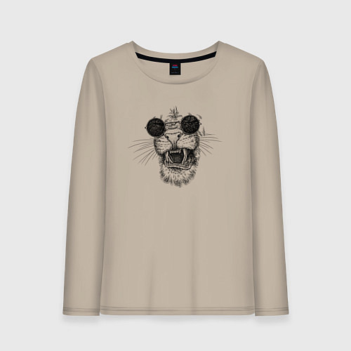Женский лонгслив Дикий кот в очках / Миндальный – фото 1