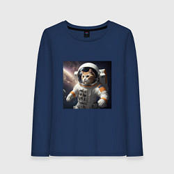 Лонгслив хлопковый женский Кот астронавт cosmos collection, цвет: тёмно-синий