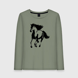 Лонгслив хлопковый женский Лошадь скачет, цвет: авокадо