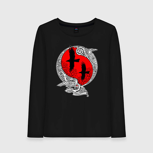 Женский лонгслив Вороны Одина - кельтский узор / Черный – фото 1