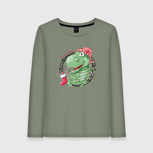 Женский лонгслив Новогодний тирекс / Авокадо – фото 1