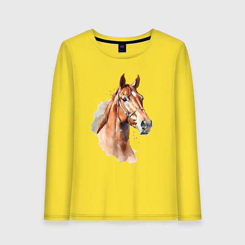 Женский лонгслив Акварельная коричневая лошадь / Желтый – фото 1