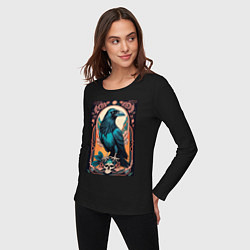 Лонгслив хлопковый женский Ворон в рамке, цвет: черный — фото 2