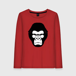 Лонгслив хлопковый женский Голова гориллы гравюра, цвет: красный