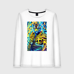 Лонгслив хлопковый женский Neon tiger - pop art - neural network, цвет: белый