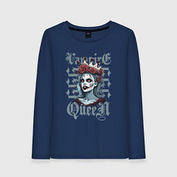 Лонгслив хлопковый женский Королева зомби-вампиров на хэллоуин, цвет: тёмно-синий