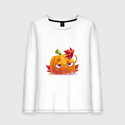 Лонгслив хлопковый женский Тыква на фотосесии, цвет: белый