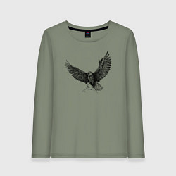 Лонгслив хлопковый женский Орёл машет крыльями, цвет: авокадо