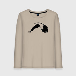 Лонгслив хлопковый женский Орёл в полёте трафарет, цвет: миндальный