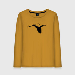 Лонгслив хлопковый женский Аист трафарет, цвет: горчичный