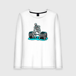 Лонгслив хлопковый женский Скелет делает становую тягу, цвет: белый