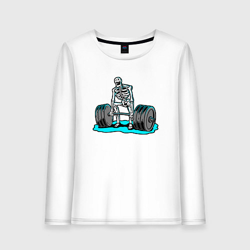 Женский лонгслив Скелет делает становую тягу / Белый – фото 1