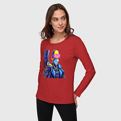 Лонгслив хлопковый женский Гомер Симпсон с пистолетом - киберпанк, цвет: красный — фото 2