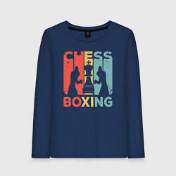 Лонгслив хлопковый женский Шахматный бокс, цвет: тёмно-синий