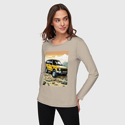 Лонгслив хлопковый женский Land Rover discovery, цвет: миндальный — фото 2