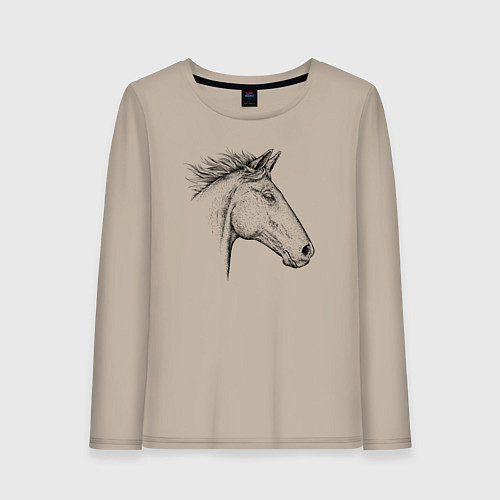 Женский лонгслив Голова лошади в профиль / Миндальный – фото 1