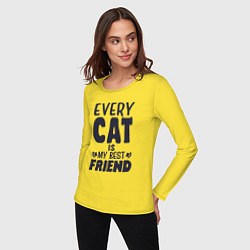 Лонгслив хлопковый женский Every cat is my best friend, цвет: желтый — фото 2