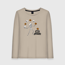 Лонгслив хлопковый женский Stay spooky, цвет: миндальный