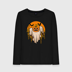 Лонгслив хлопковый женский Призрак хэллоуина, цвет: черный