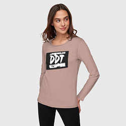 Лонгслив хлопковый женский ДДТ - логотип, цвет: пыльно-розовый — фото 2