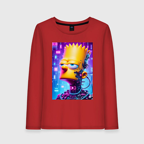 Женский лонгслив Cyber Bart Simpson - ai art / Красный – фото 1