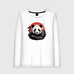 Лонгслив хлопковый женский Панда с красным солнцем, цвет: белый