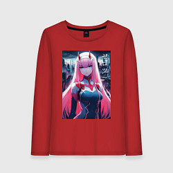 Лонгслив хлопковый женский Darling in the Franxx - zero two - ai art, цвет: красный