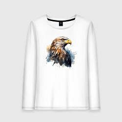 Лонгслив хлопковый женский Акварельный орел в брызгах краски, цвет: белый