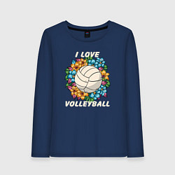 Лонгслив хлопковый женский I love volleyball, цвет: тёмно-синий