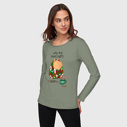 Лонгслив хлопковый женский Капибара в одеяле, цвет: авокадо — фото 2