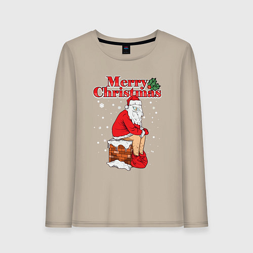 Женский лонгслив Санта на крыше / Миндальный – фото 1