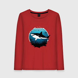 Лонгслив хлопковый женский Акула белая, цвет: красный
