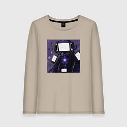 Лонгслив хлопковый женский Funny Titan TV Man, цвет: миндальный